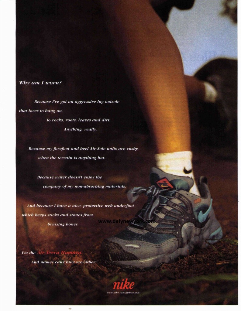 1998 Nike 'Why am I Worn Series Air Terra Humara Running Shoe Print Ad