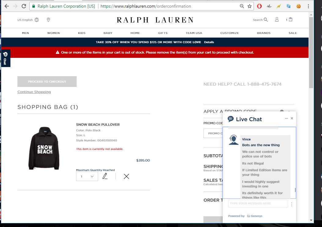 Are Some Employees At Ralph Lauren Encouraging The Use Of BOTS To Purchase  Limited Edition Product?